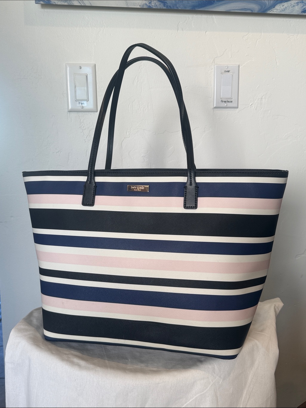 Kate Spade Navy, Pink & White Striped Tote